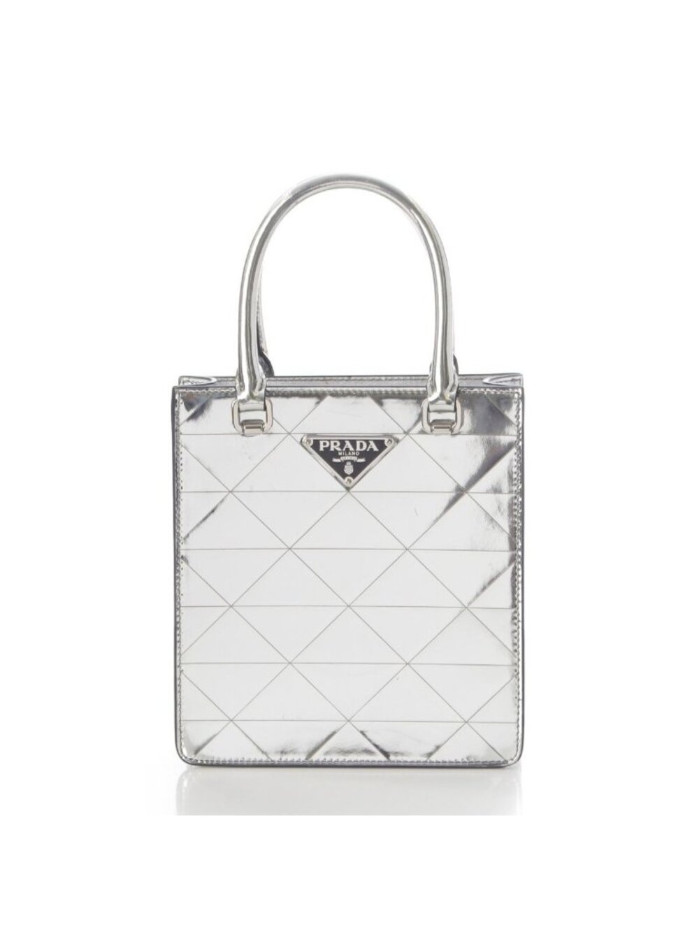Prada Leather Triangle Logo Mini Chain Shoulder Bag Silver - Picture 2 of 10